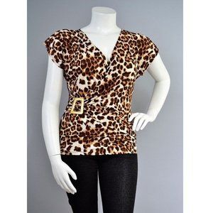 Love Crazy Ladies Surpliced Top Animal-Print Kimono-Sleeve Size 2XL  NWOT